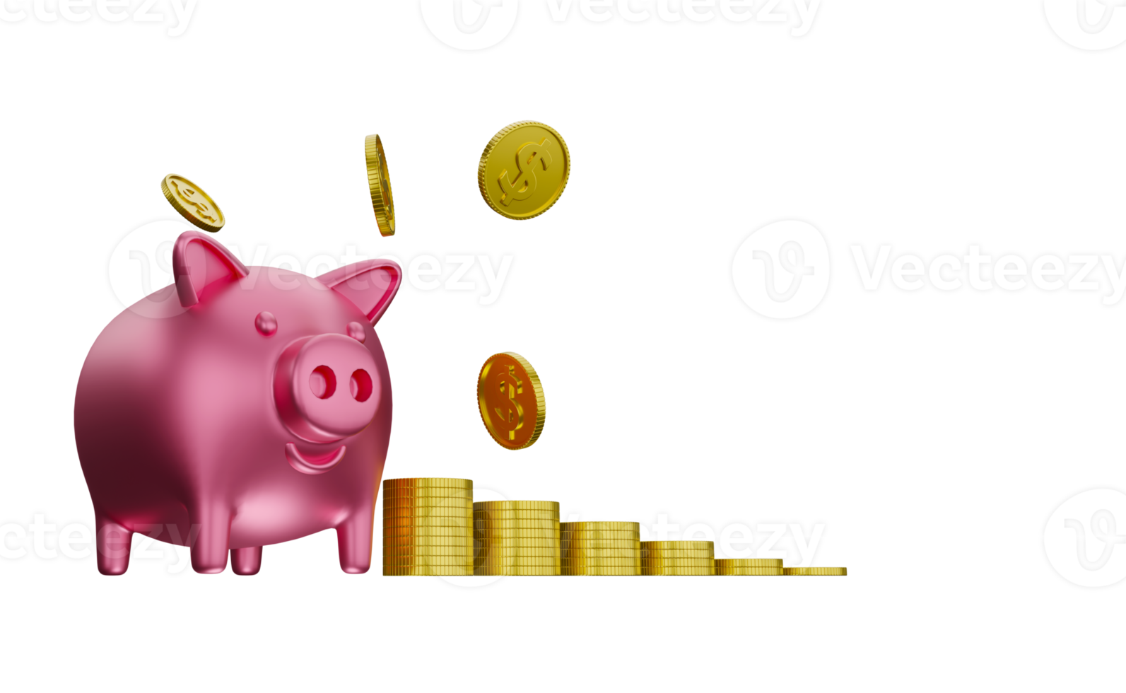 3d rendering Piggy bank with coins illustration, copy space for text and transparency png