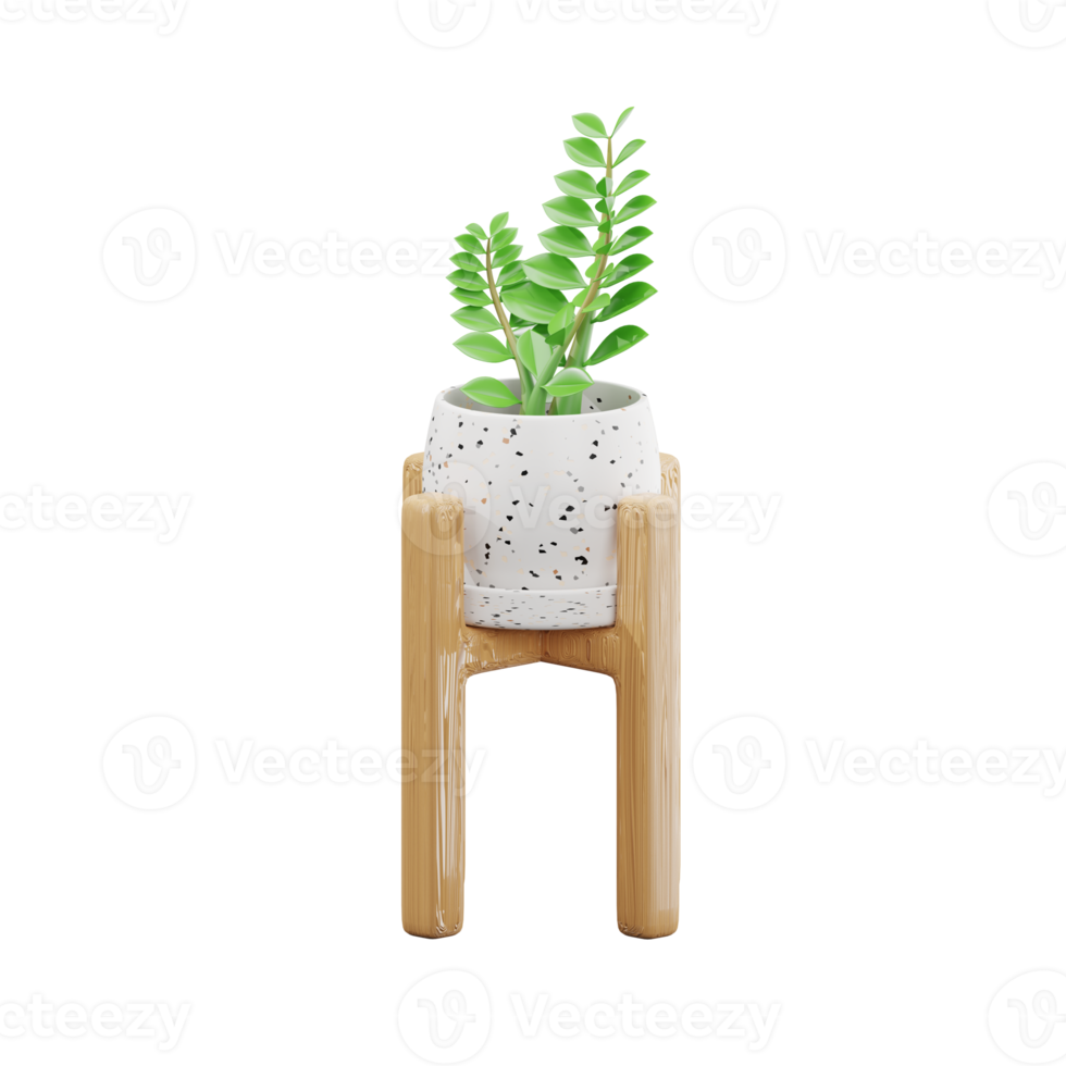 Zamioculcas zamiifolia 3d en maceta de terrazo. plantas de interior representación 3d png