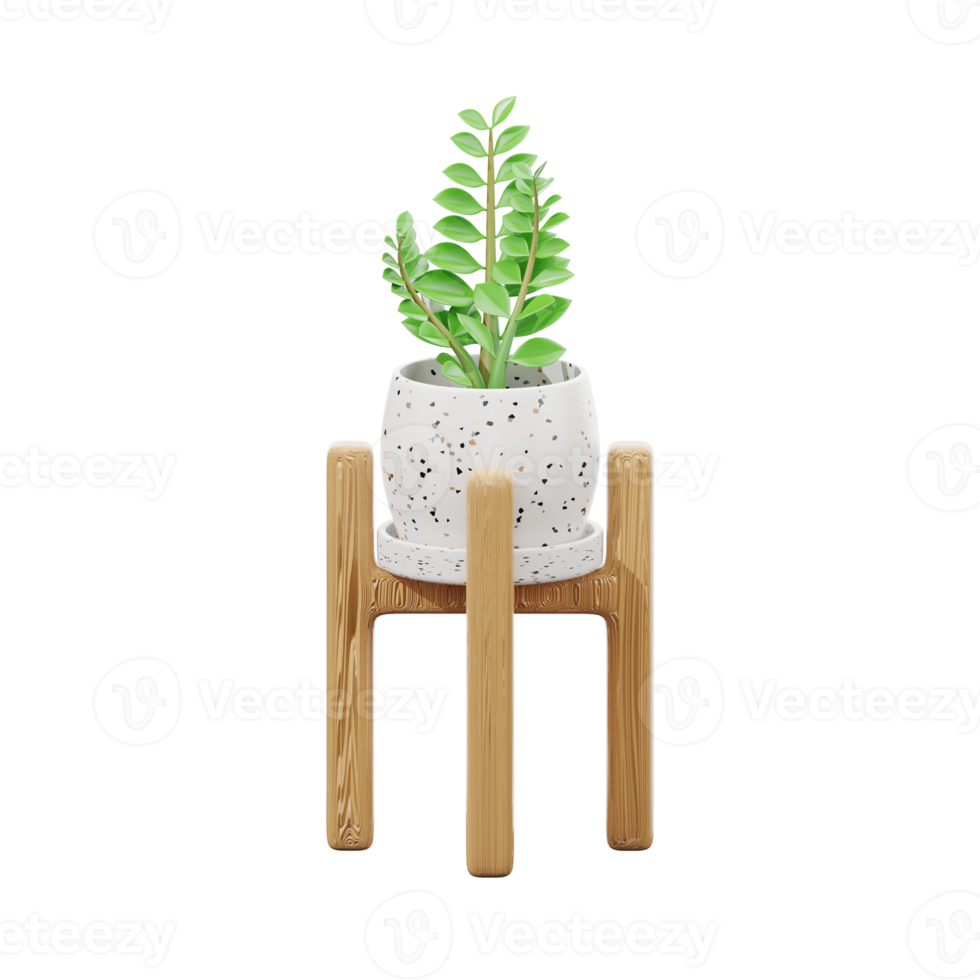 3D zamioculcas zamiifolia  in terrazzo pot. houseplants. 3D rendering png