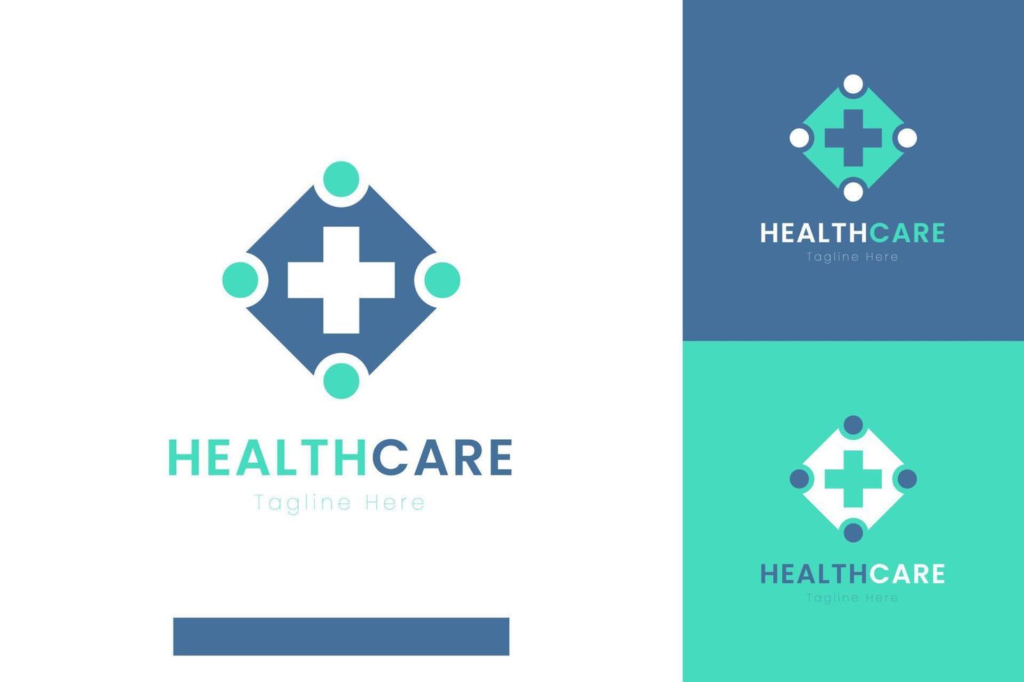 conjunto de plantillas de diseño de vectores de logotipos de atención médica con diferentes estilos de color