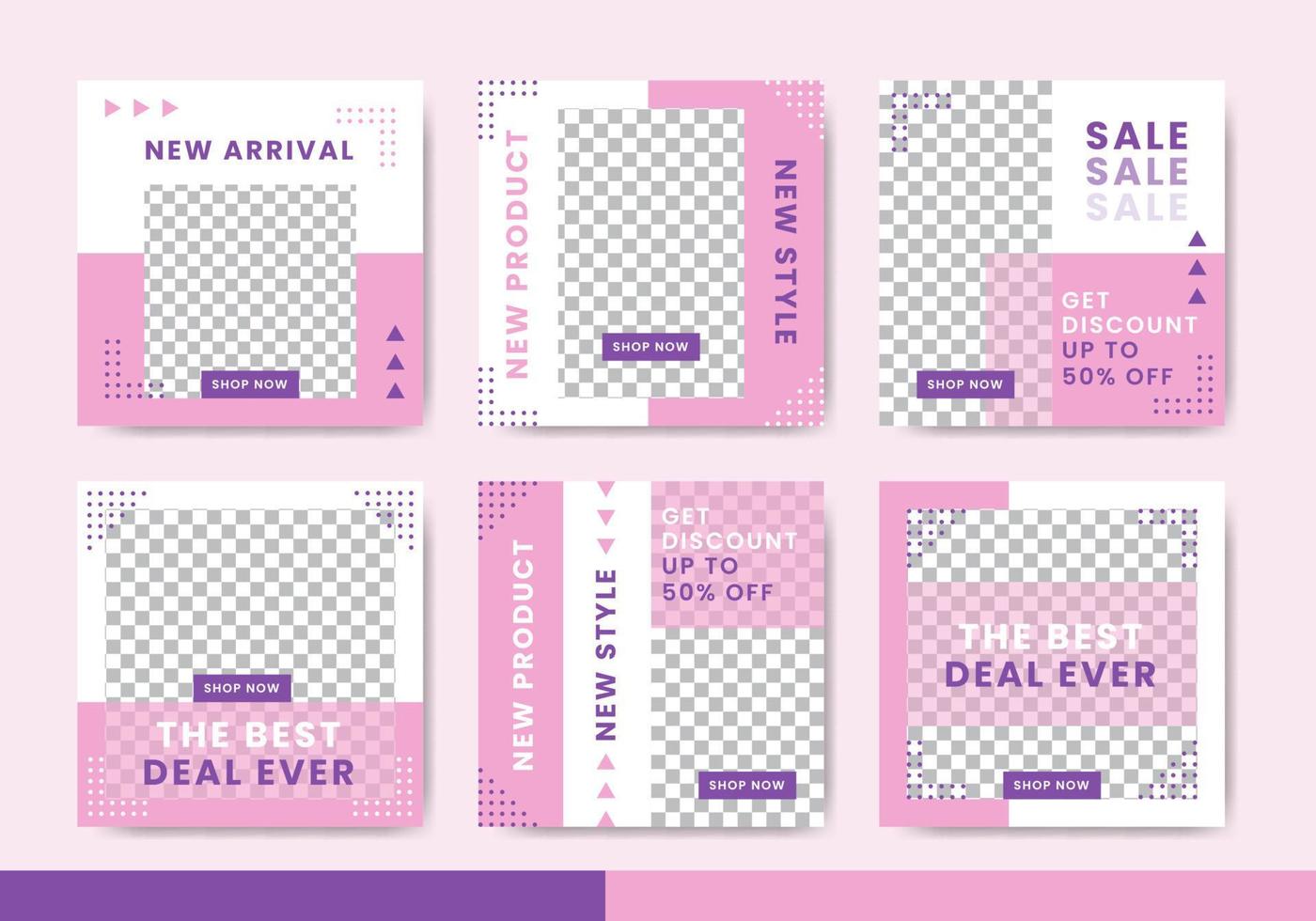 Fashion sale social media post template collection with pink and purple color vector