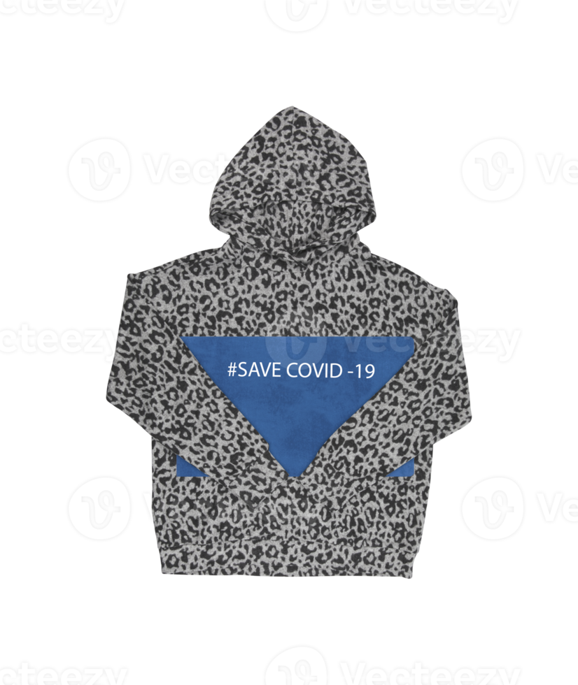 Long sleeve hoodie with a badge save covid-19 isolated with cut out isolated on background transparent png