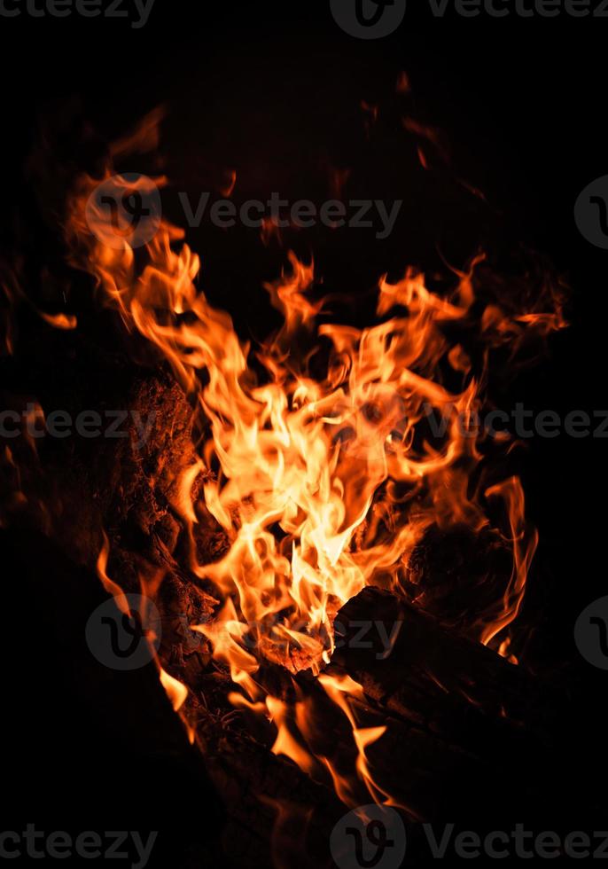 Flames of bonfire at night photo