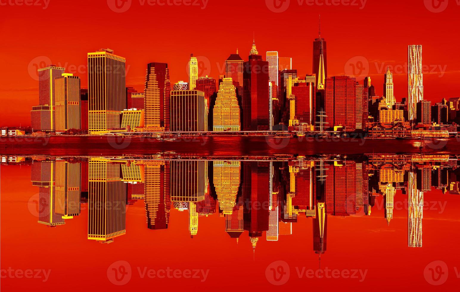 Panorama of Manhattan in New York City. Graphics in trendy neon colors photo