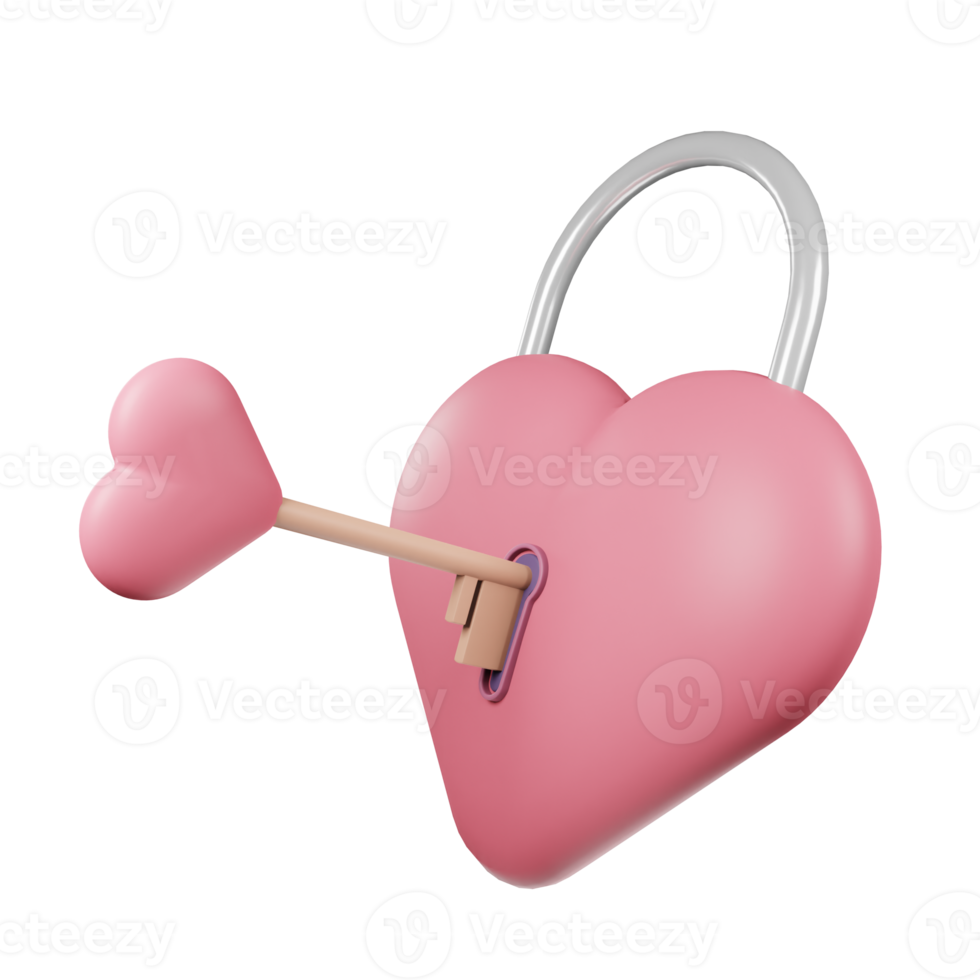 3D Valentine Heart Shape Padlock Illustration png