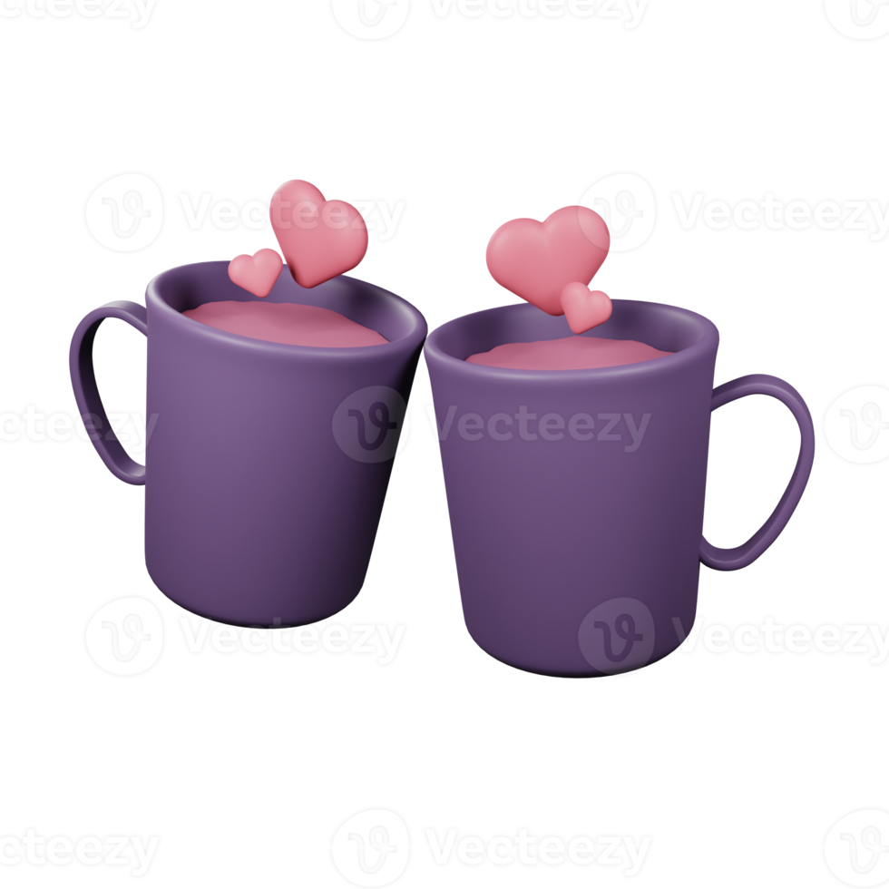 Becher des Paares 3d Schokoladengetränk mit Herzsymbolillustration png