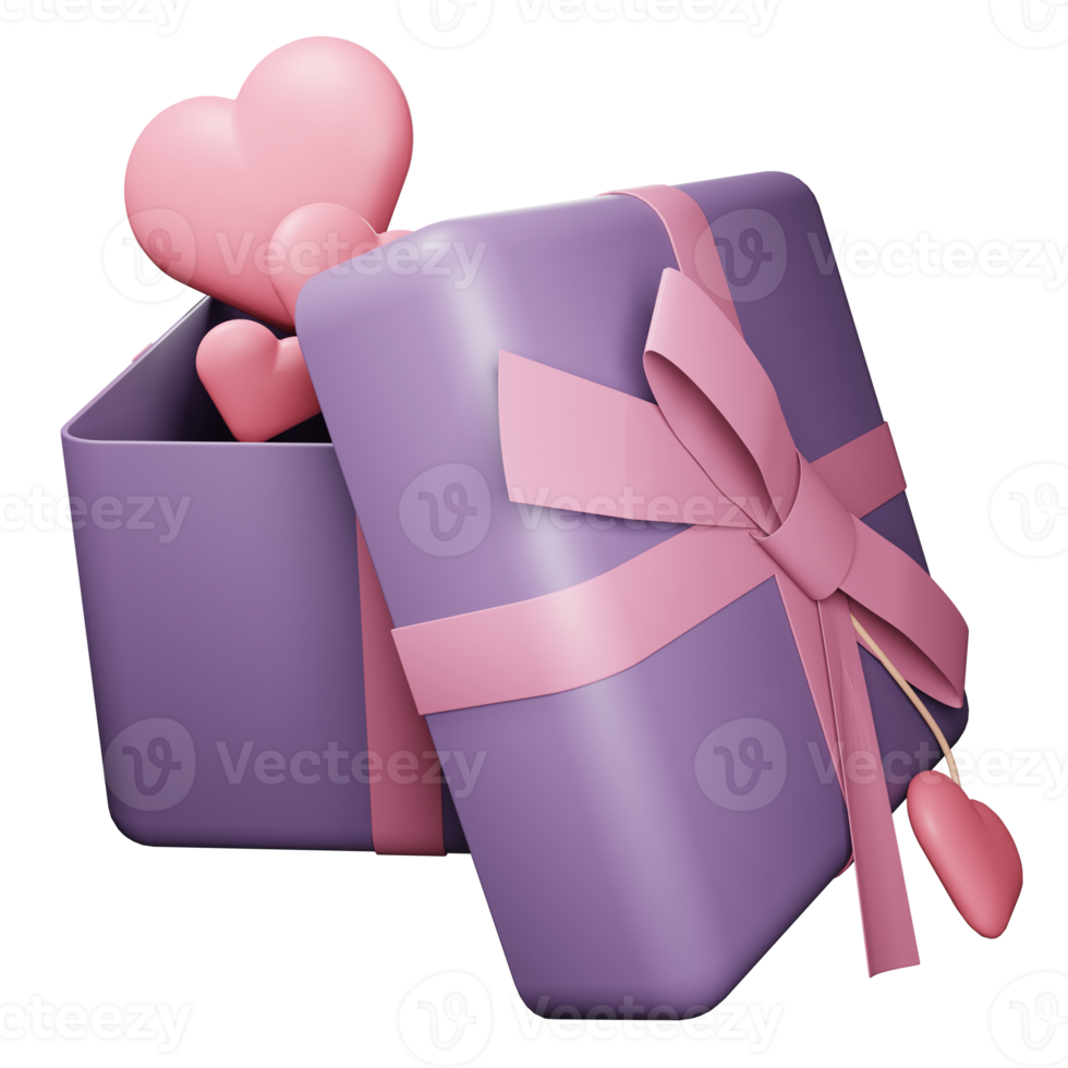 3D-Valentinsgrußgeschenk mit Herzsymbolillustration png