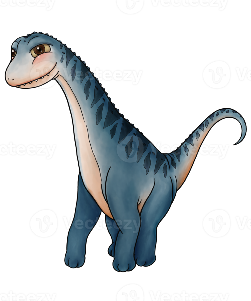 argentinosaurus en ilustraciones estilo acuarela de dinosaurios como personajes de dibujos animados para niños png