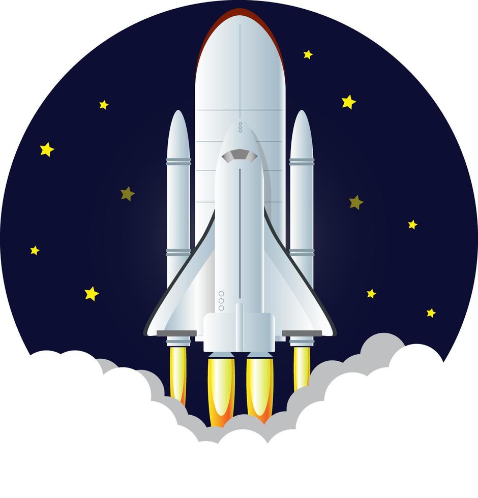 Icon Space shuttle. Fighter. Rocket Carrier is taking off. Space design element. isolated on a blue background. Vector. vector