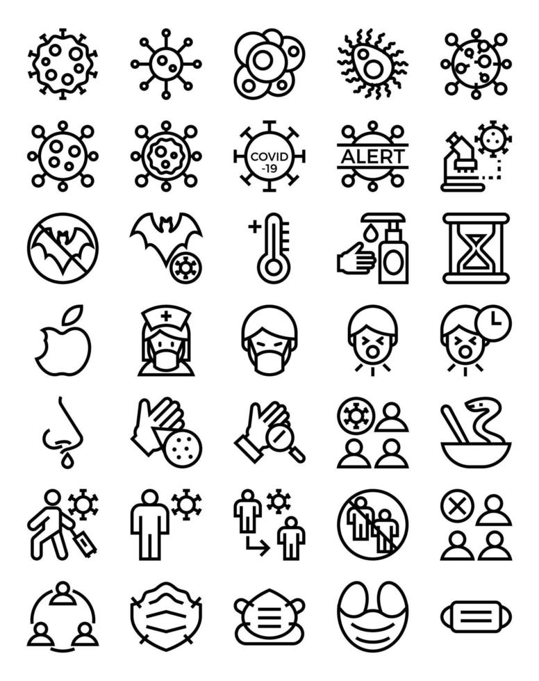 Outline icons for corona virus. vector