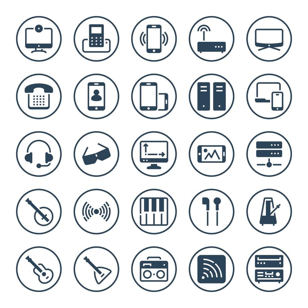 Circle glyph icons for devices. vector