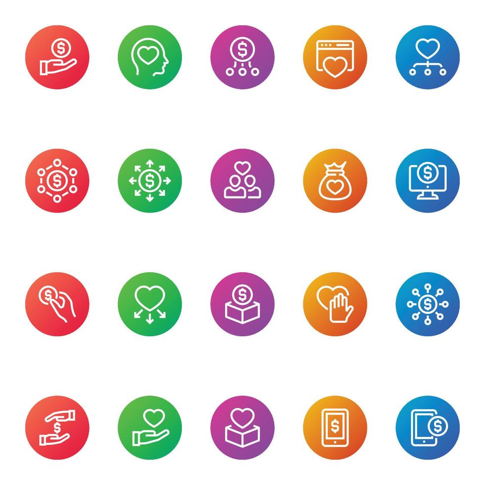 Gradient color outline icons for Crowd funding. vector
