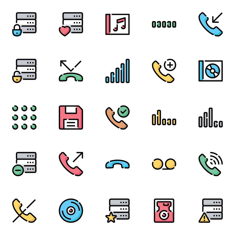 Filled color outline icons for devices. vector