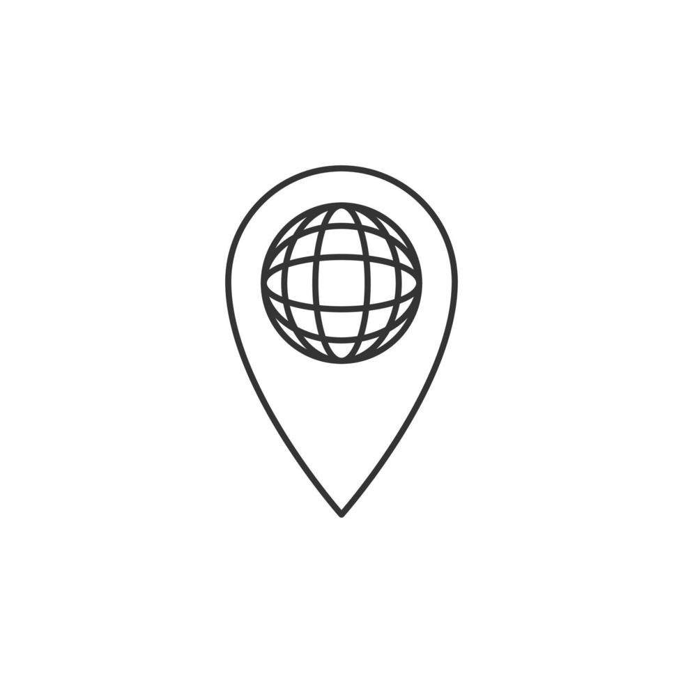 Outline pin globe vector icon on white background