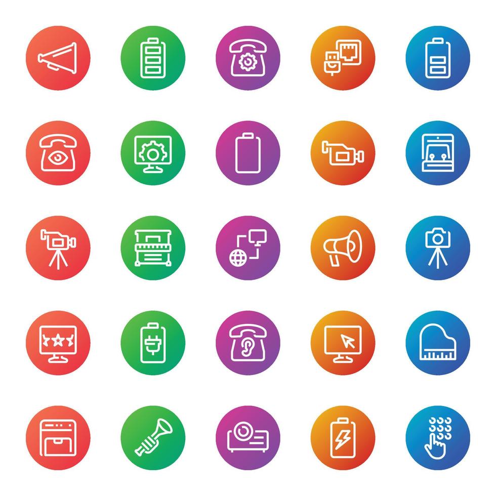 Gradient color outline icons for devices. vector