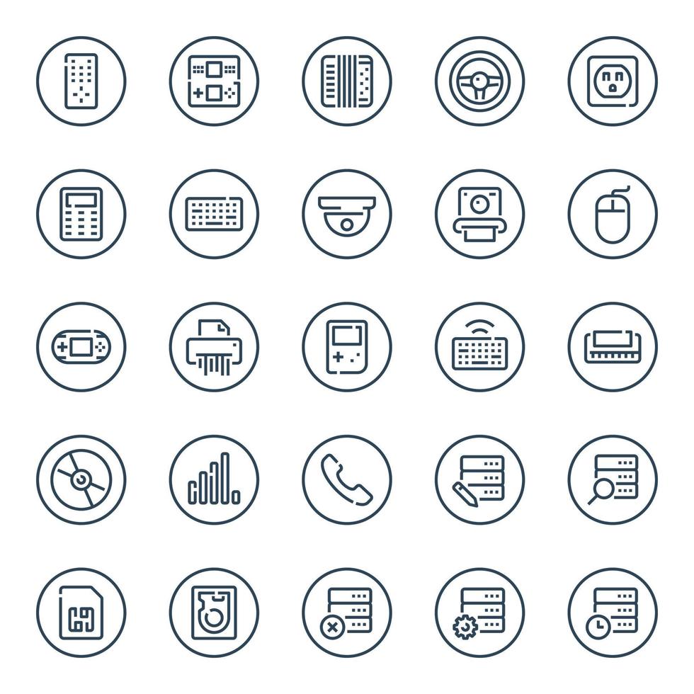 Circle outline icons for devices. vector