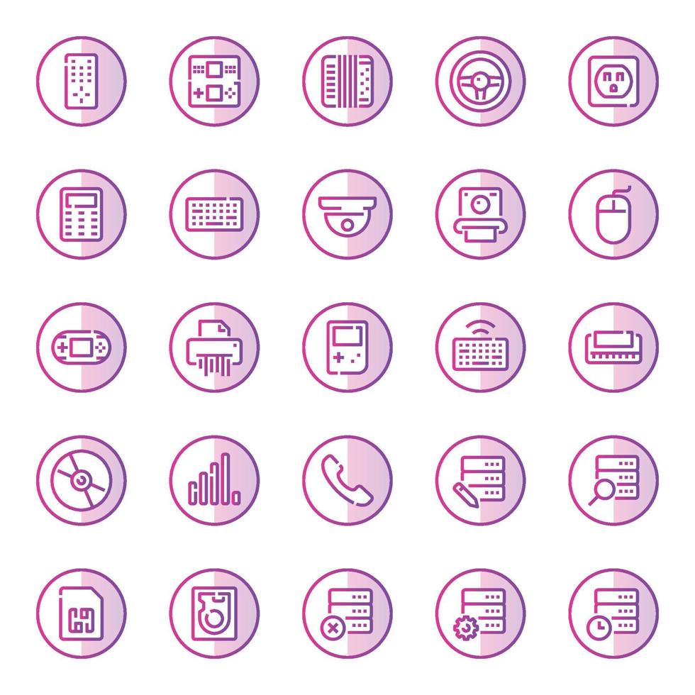 Purple color outline icons for devices. vector