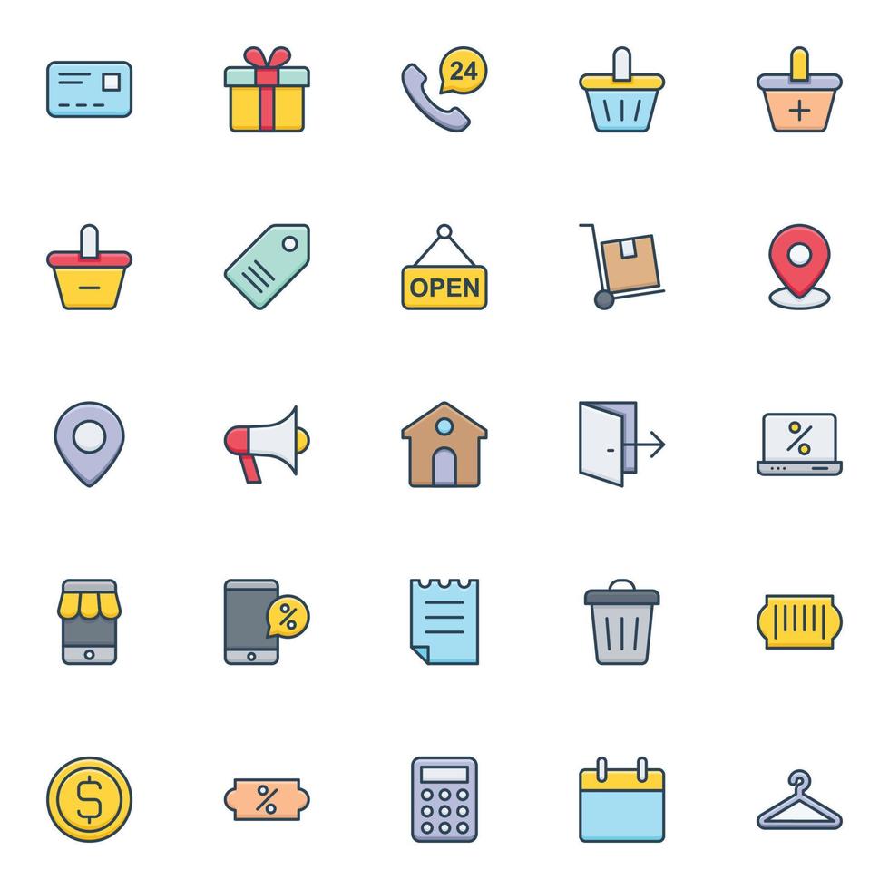 Filled color outline icons for e-Commerce. vector
