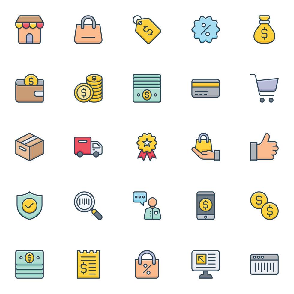 Filled color outline icons for e-Commerce. vector