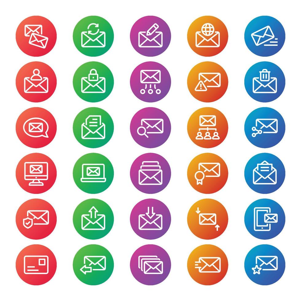 iconos de contorno de color degradado para correo electrónico. vector