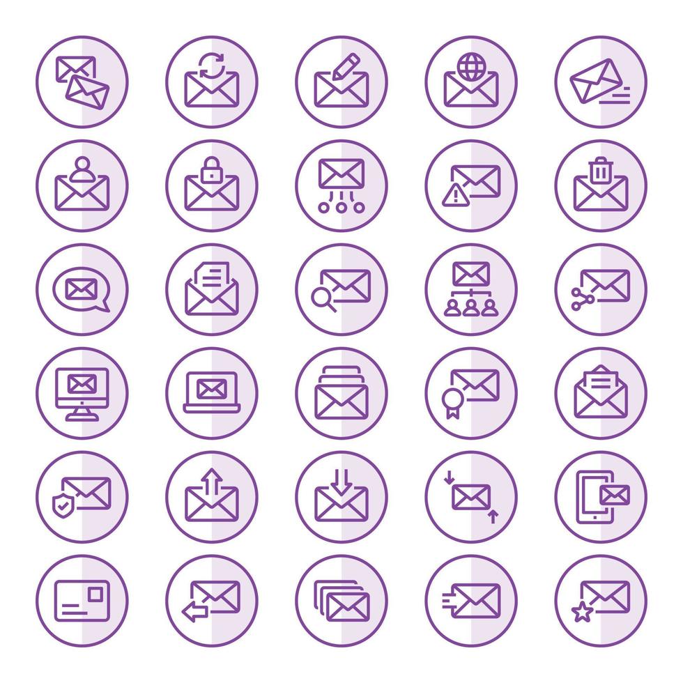 iconos de contorno de color púrpura para correo electrónico. vector