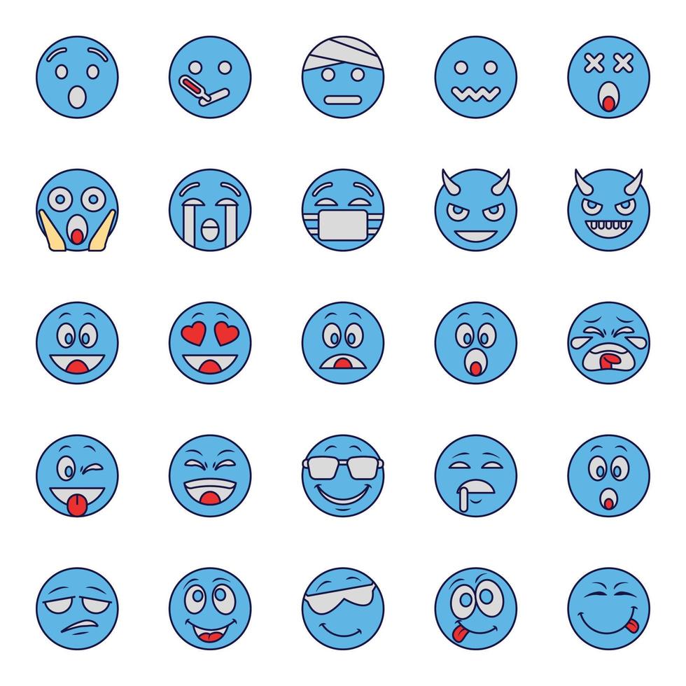 iconos de contorno de color azul para emojis. vector