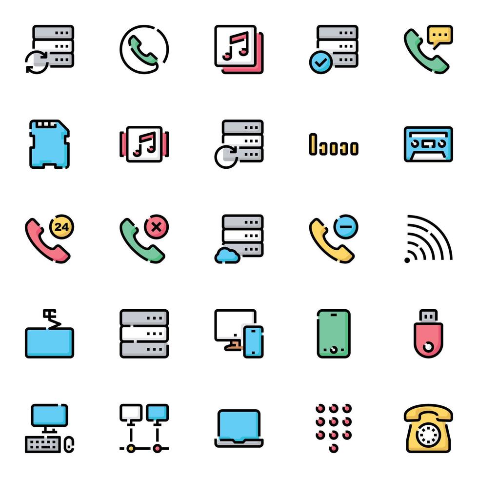 Filled color outline icons for devices. vector