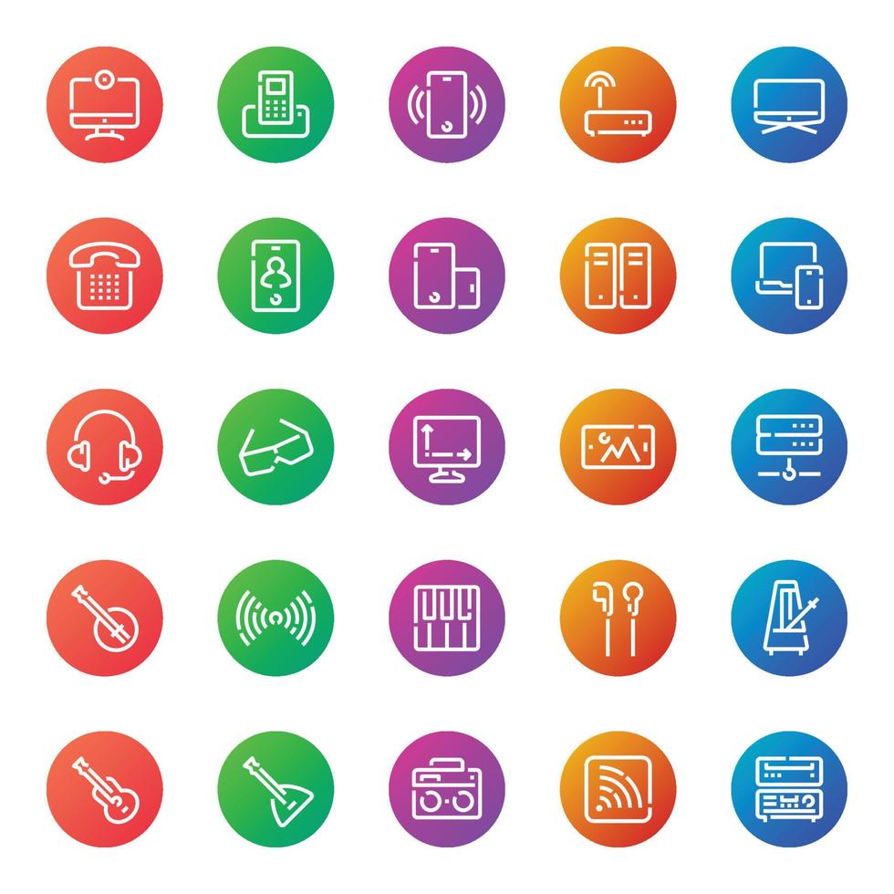 Gradient color outline icons for devices. vector