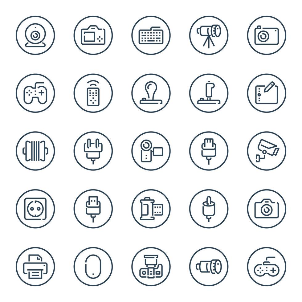 iconos de contorno de círculo para dispositivos. vector