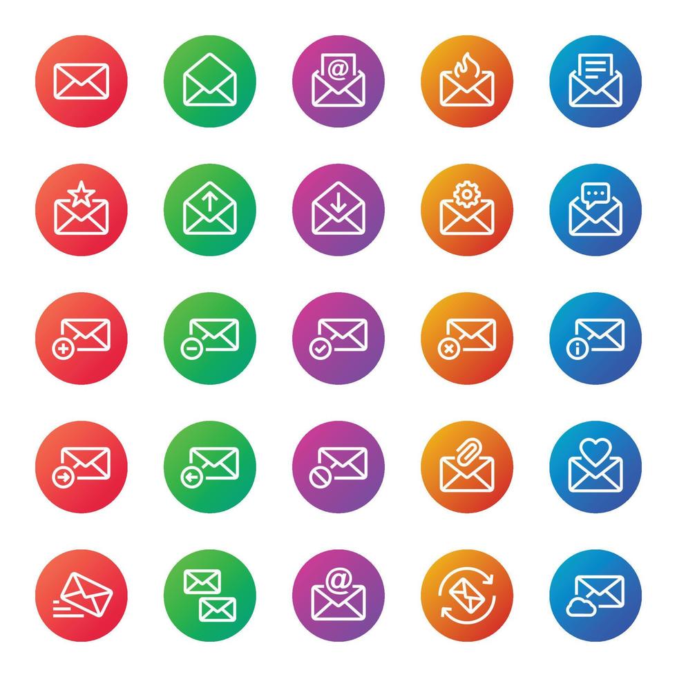 iconos de contorno de color degradado para correo electrónico. vector