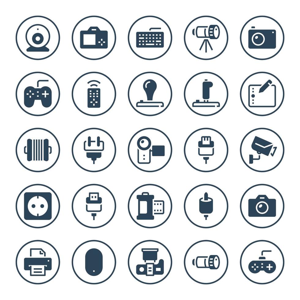 iconos de glifo circular para dispositivos. vector