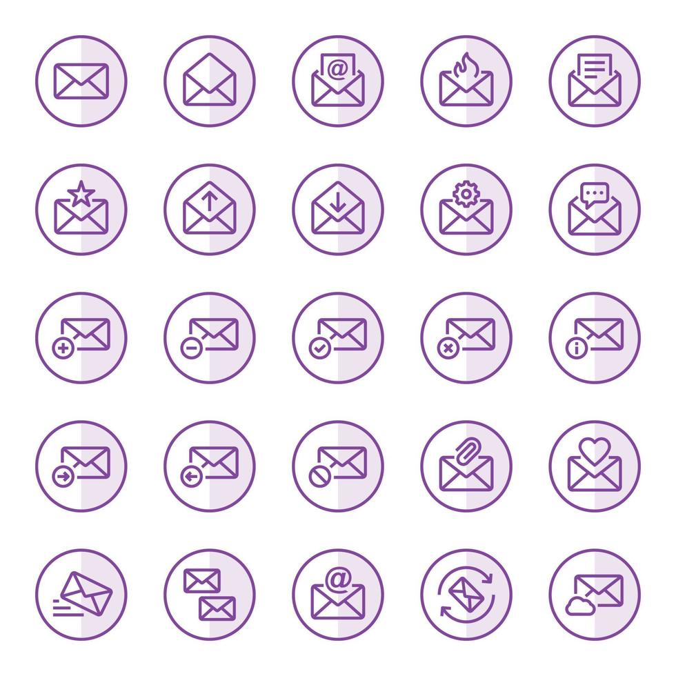 iconos de contorno de color púrpura para correo electrónico. vector