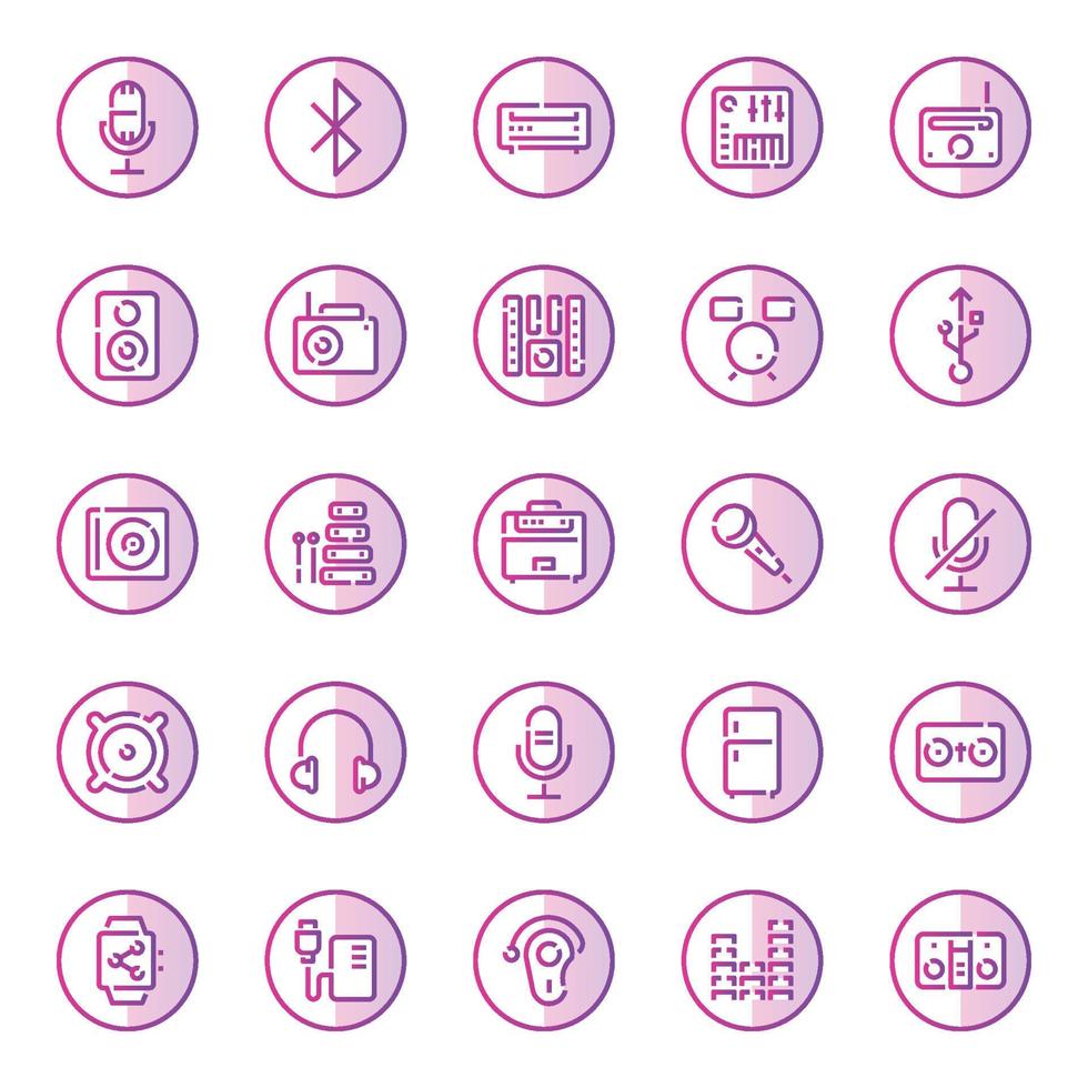Purple color outline icons for devices. vector