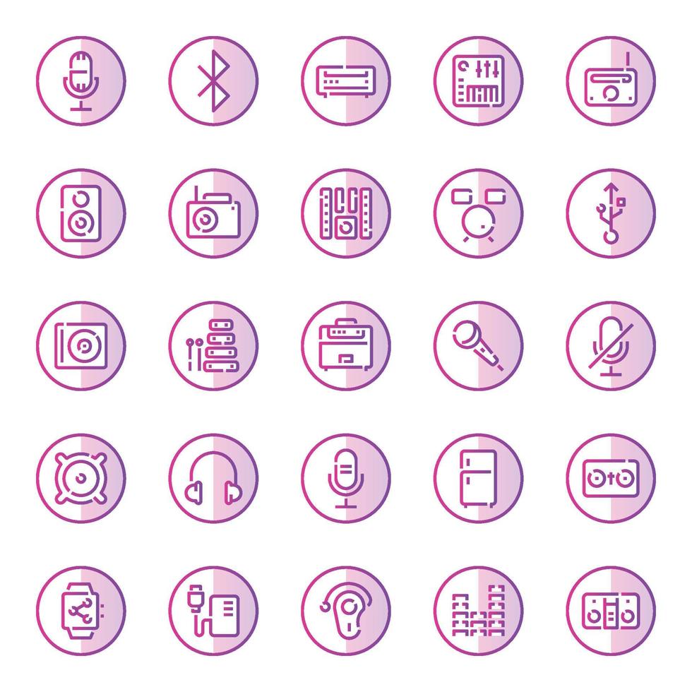 iconos de contorno de color púrpura para dispositivos. vector