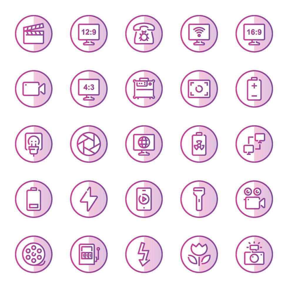 Purple color outline icons for devices. vector