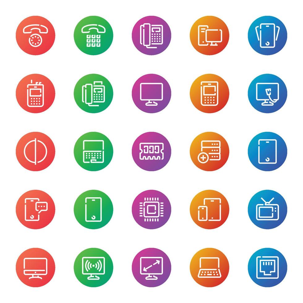 Gradient color outline icons for devices. vector