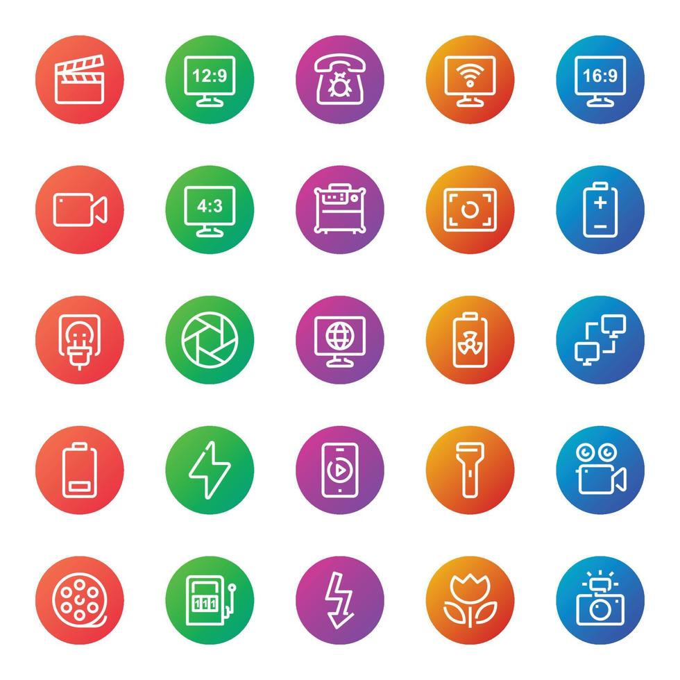 Gradient color outline icons for devices. vector