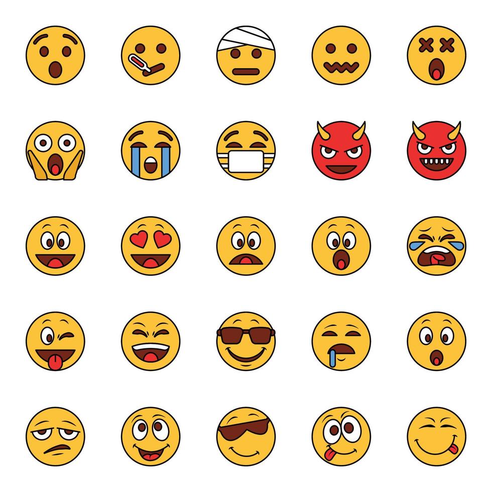 iconos de contorno de color rellenos para emojis. vector