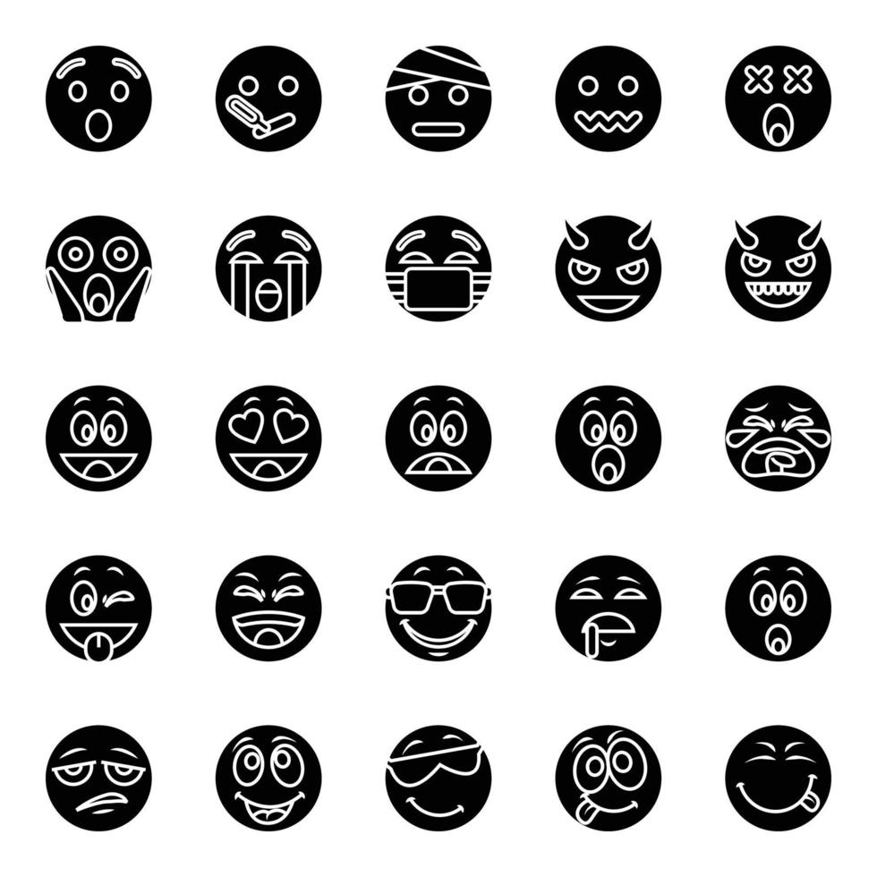 iconos de glifos para emojis. vector