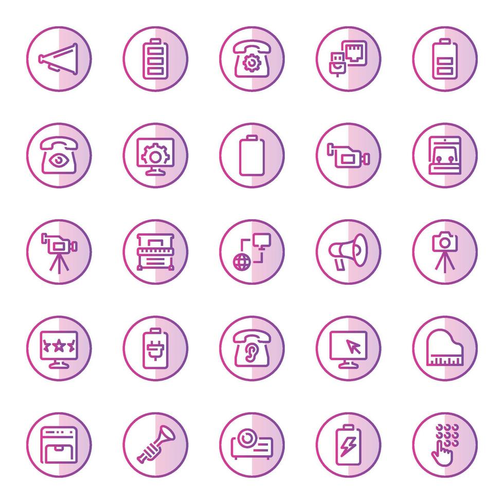 Purple color outline icons for devices. vector