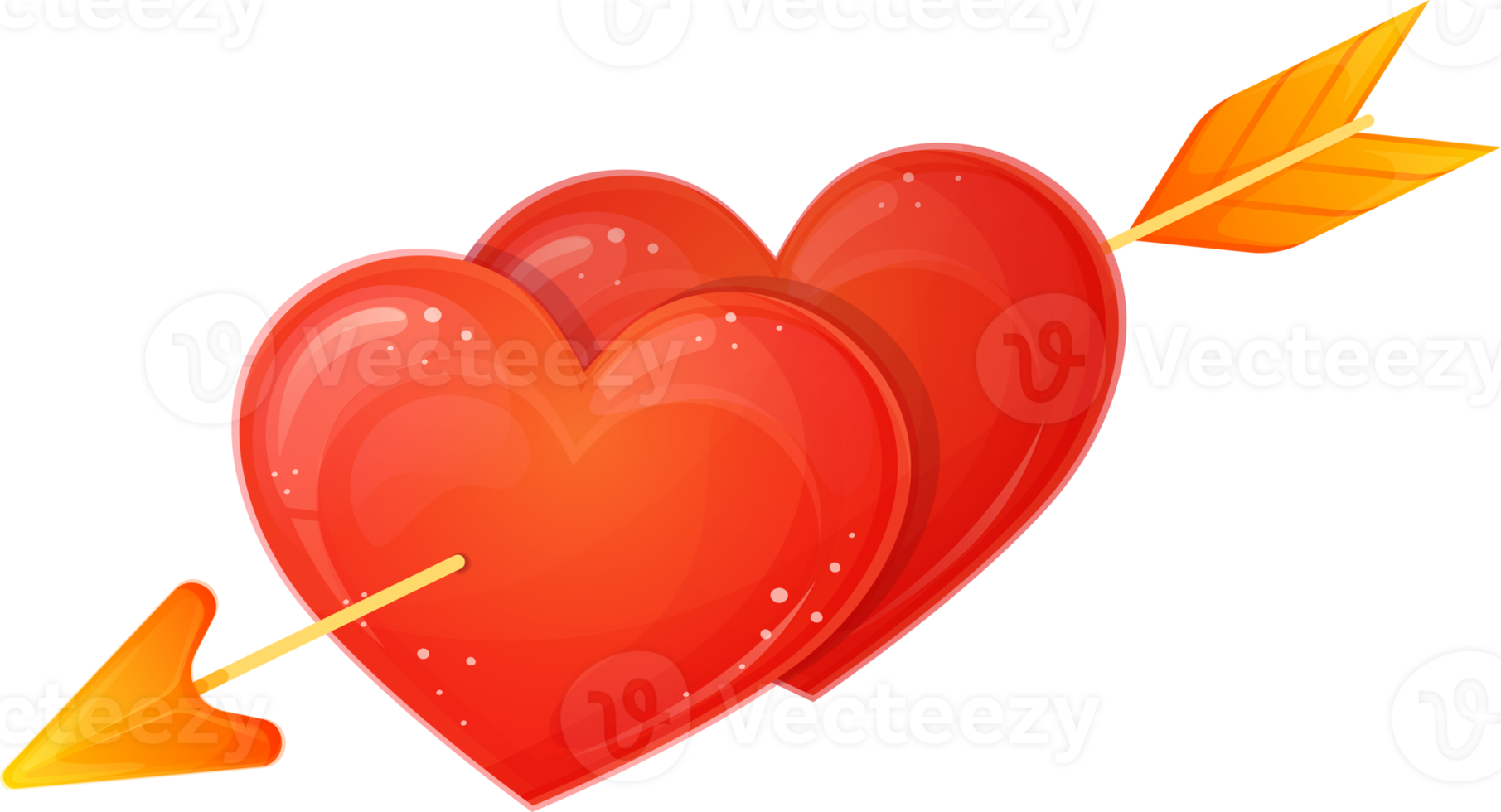 schöne rote Herzen mit Amors Pfeil. Valentinstag. Liebeszeichen. Illustration für Design isoliert auf transparentem Hintergrund. png