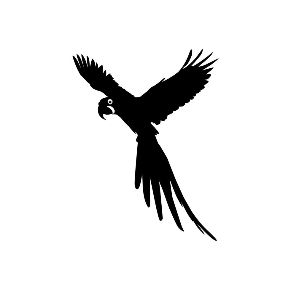 Flying Macaw Bird Silhouette for Logo, Pictogram, Art Illustration, Website or Graphic Design Element. Vector Illustration