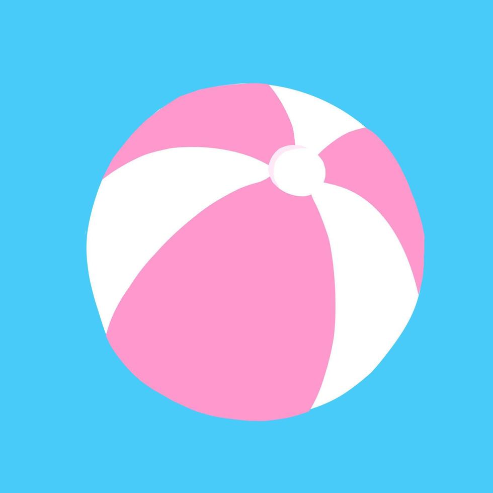 Pink beach ball in cartoon flat style. Vector illustration isolated on blue background.