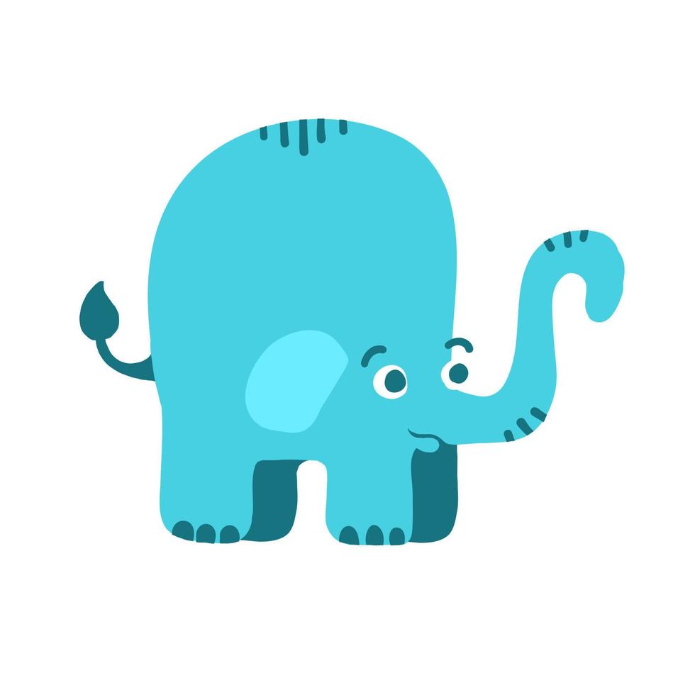 ilustración de vector de elefante azul en estilo plano de dibujos animados aislado sobre fondo blanco.