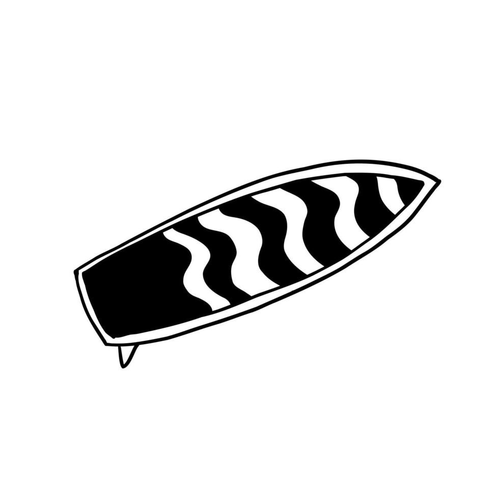 Surfboard. Vector illustration in outline doodle style isolated on white background.