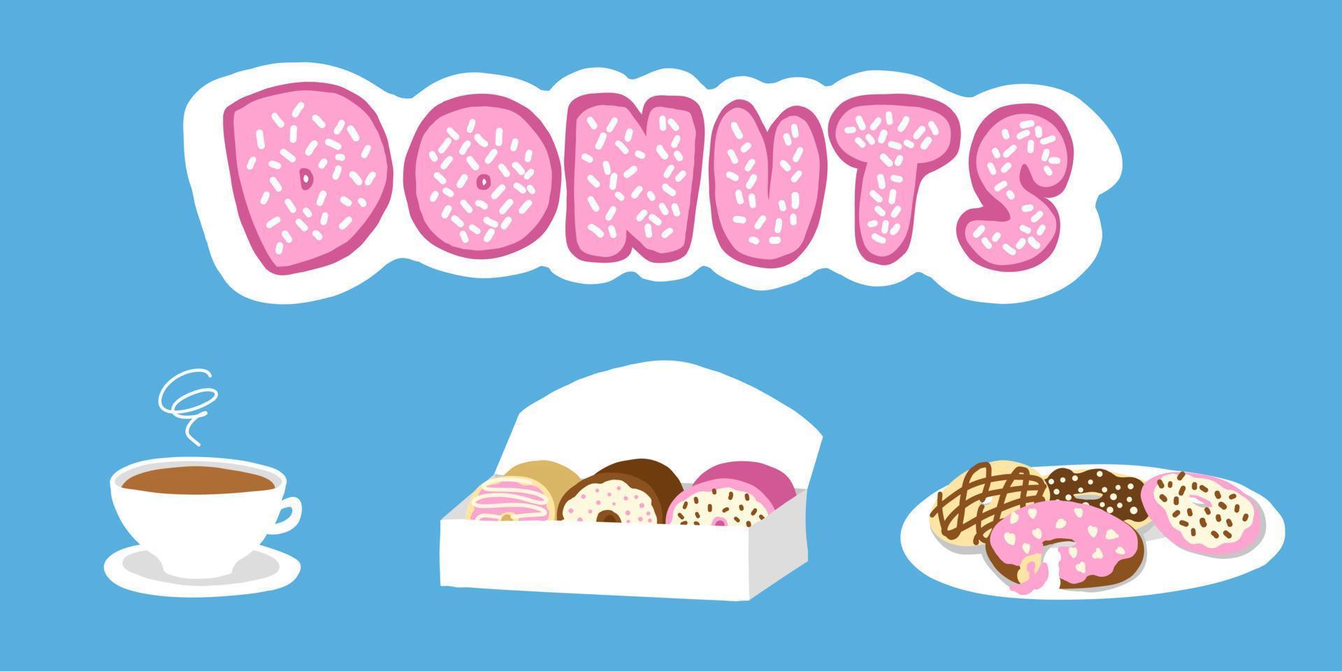 donuts en estilo de dibujos animados. ilustración vectorial aislada sobre fondo azul. vector