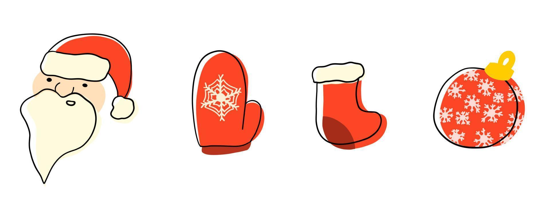 Merry Christmas Set. Vector Xmas elements in cartoon flat style isolated on white background.