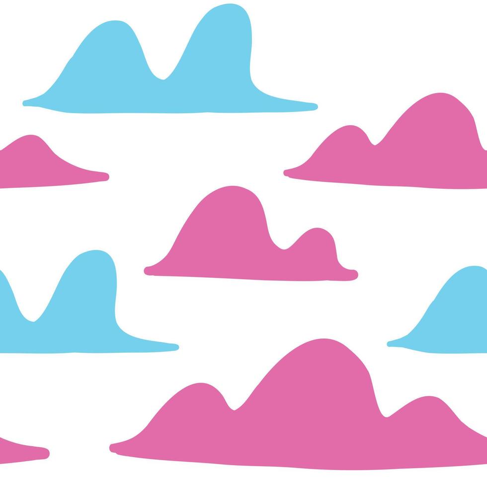 Vector cloud pattern. Blue and oink clouds. Vector illustration on white background in cartoon flat style.