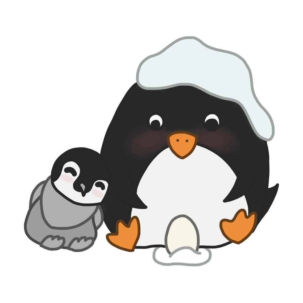Two penguins with egg. Baby penguin. vector