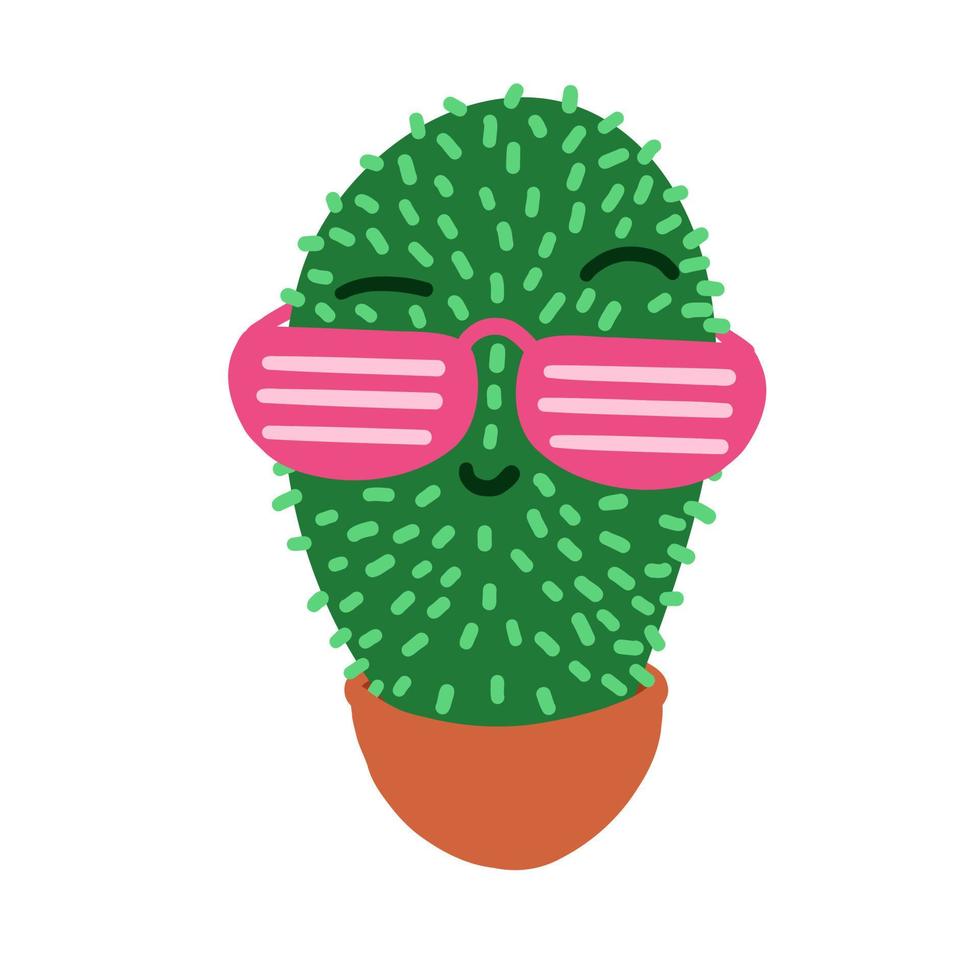 mascota de cactus de dibujos animados en gafas de sol. ilustración vectorial en estilo plano de dibujos animados aislado sobre fondo blanco. vector